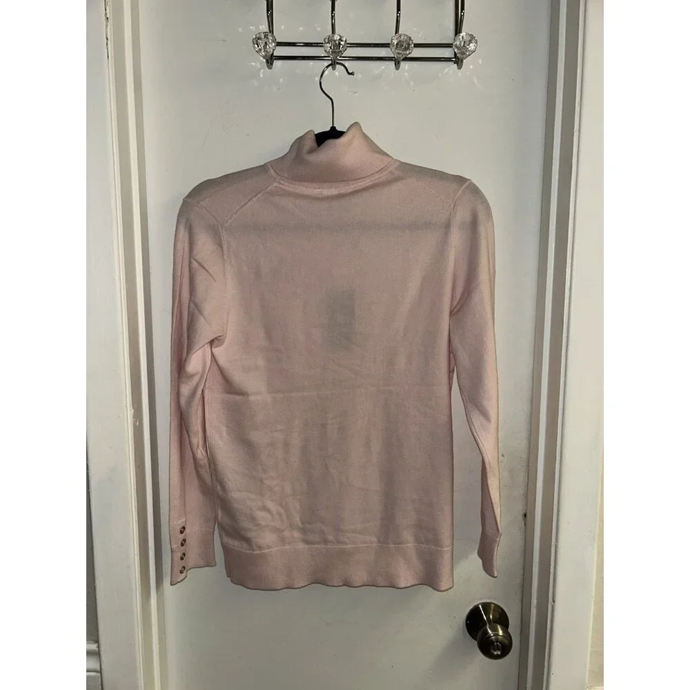 Tommy Hilfiger Pink Turtleneck Button Cuff Contemporary Sweater Top Size Large